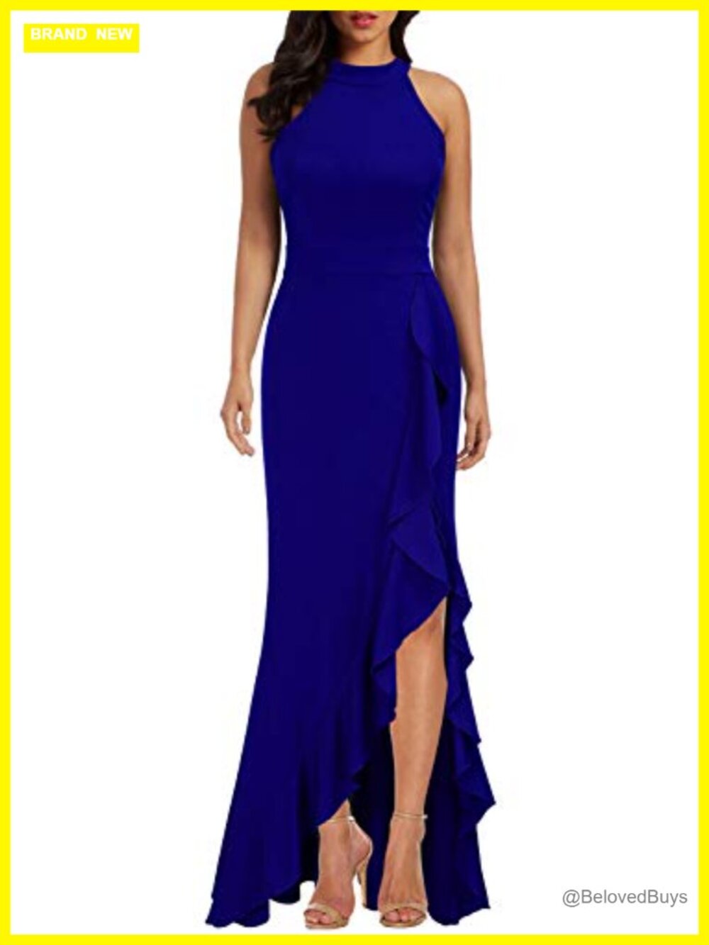 High Neck Split Mermaid Bodycon Long Evening Cocktail Dress